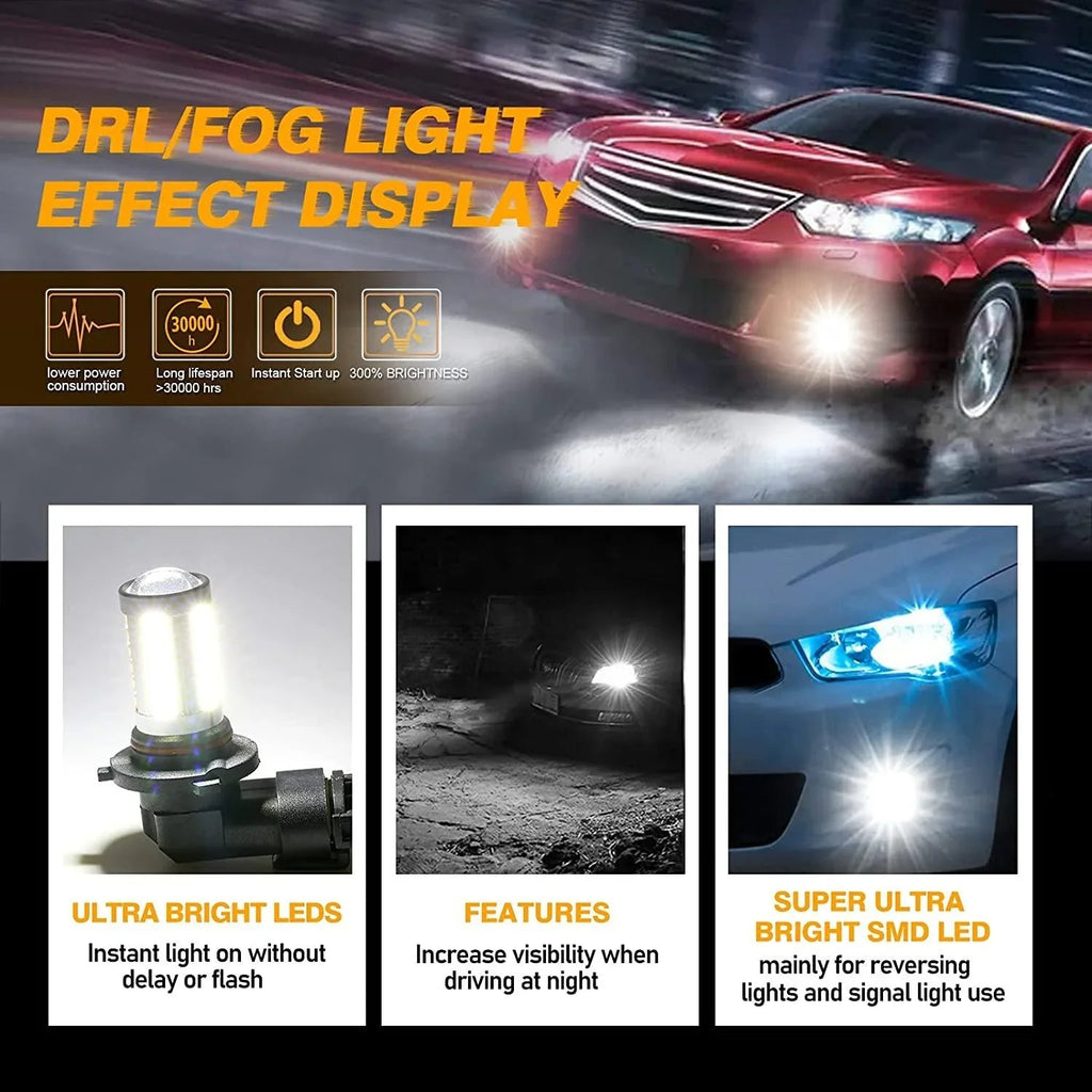 Auxbeam H10 9145 9140 HB3 LED Fog Light/DRL 50W 6500K White 33LED Series 2 Bulbs