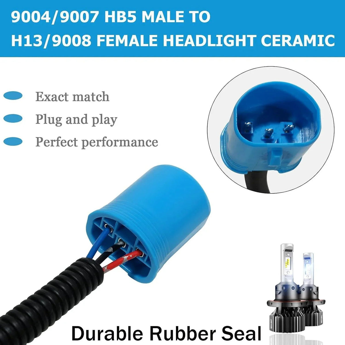 Auxbeam 9007 LED Headlight Socket Female Adapter Wiring Harness Connector