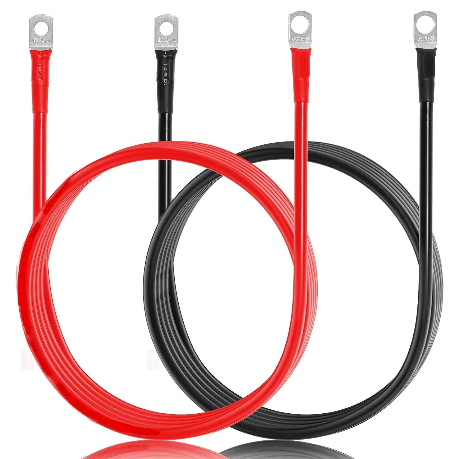 7FT 7AWG Battery Cables Tinned Copper Ring Terminal Lugs Battery Wires