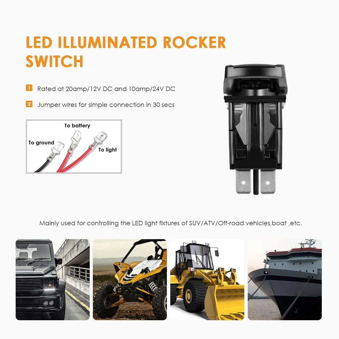 LED Light Bar Rocker Switch with 3Pcs Switching Lines Wiring Loom Harness Kit with Fuse and Relay