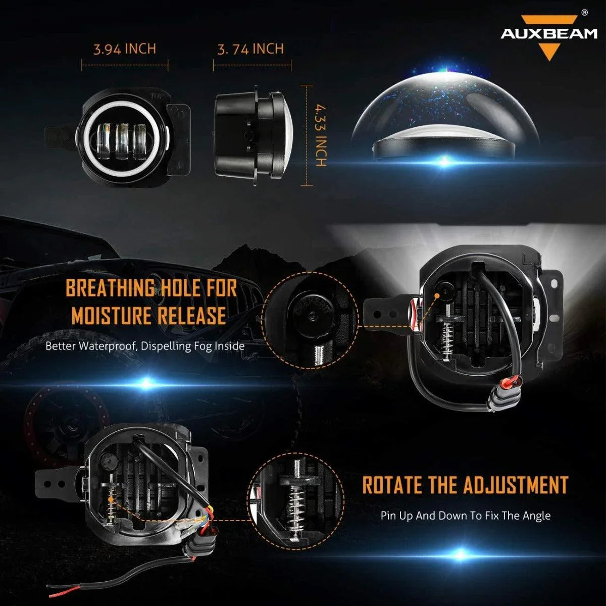 Auxbeam 4 Inch 30W Round LED Fog Lights for Jeep Wrangler JL JLU 2018-2020