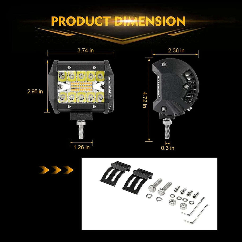 4 inch 6 Modes White&Amber LED Working Light LED Pods with Wiring Harness for SUV ATV UTV Trucks Pickup Boat