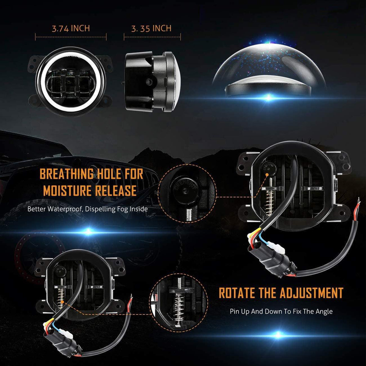 Auxbeam 7'' LED Halo Headlights for Jeep Wrangler2007-2018 JK