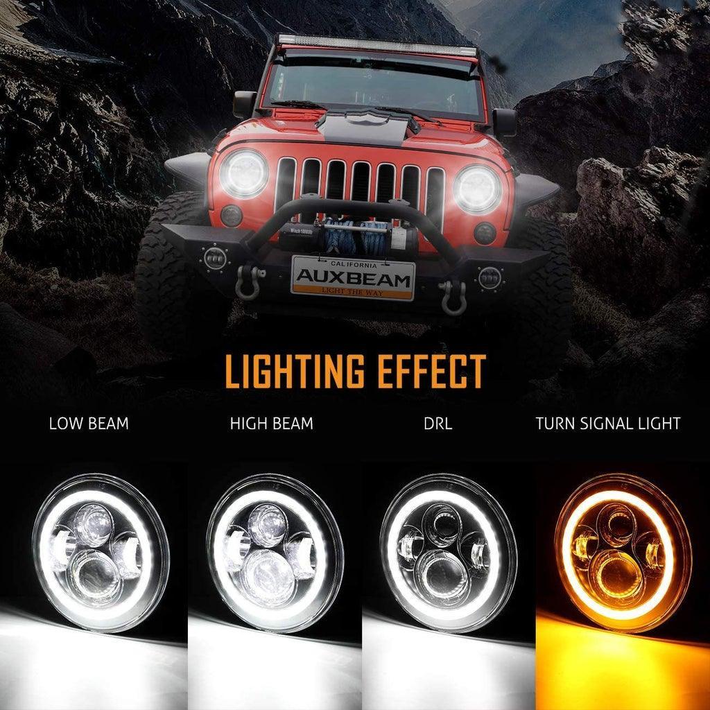 Auxbeam 7 Inch LED Headlight Replacement for Jeep Wrangler JK TJ LJ