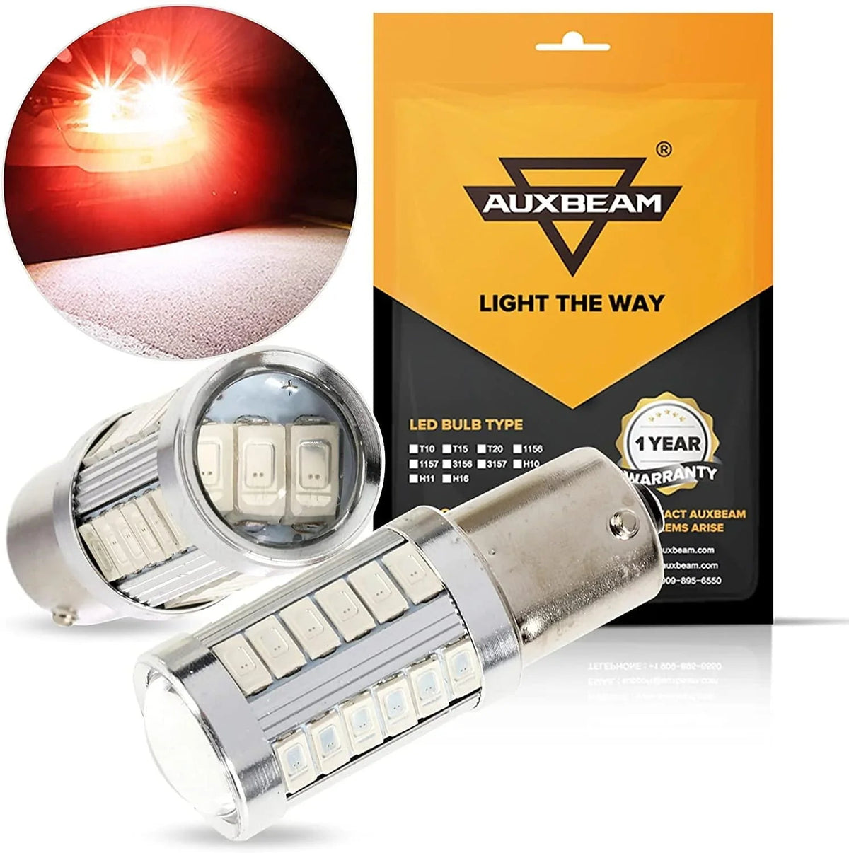 Auxbeam 1156 P21W BA15S LED Brake/Reverse/Parking/Tail/Turn Singnal Light Bulbs