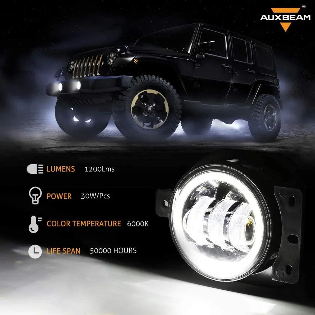Auxbeam 4 Inch 30W Round LED Fog Lights for Jeep Wrangler JL JLU 2018-2020