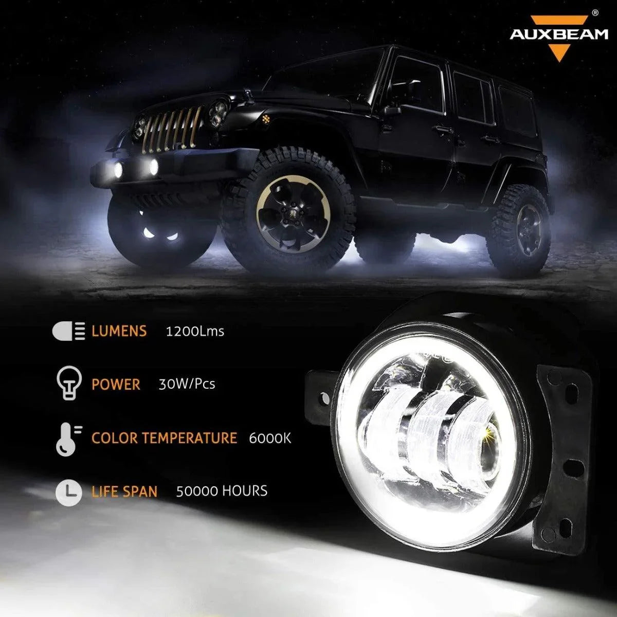 Auxbeam 4 Inch 30W Round LED Fog Lights for Jeep Wrangler JL JLU 2018-2020