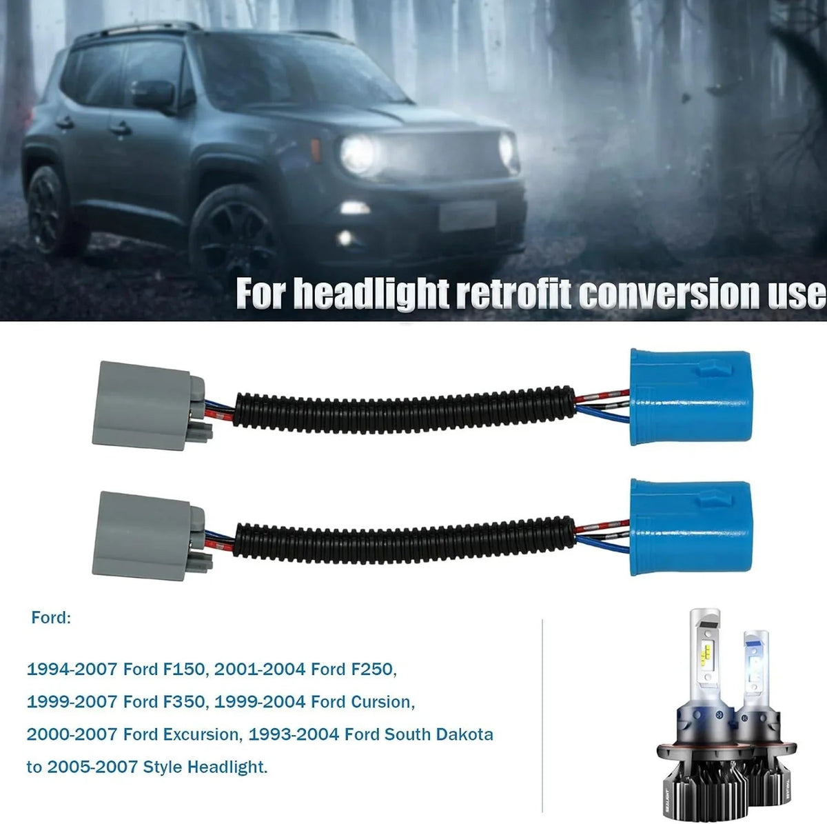 Auxbeam 9007 LED Headlight Socket Female Adapter Wiring Harness Connector