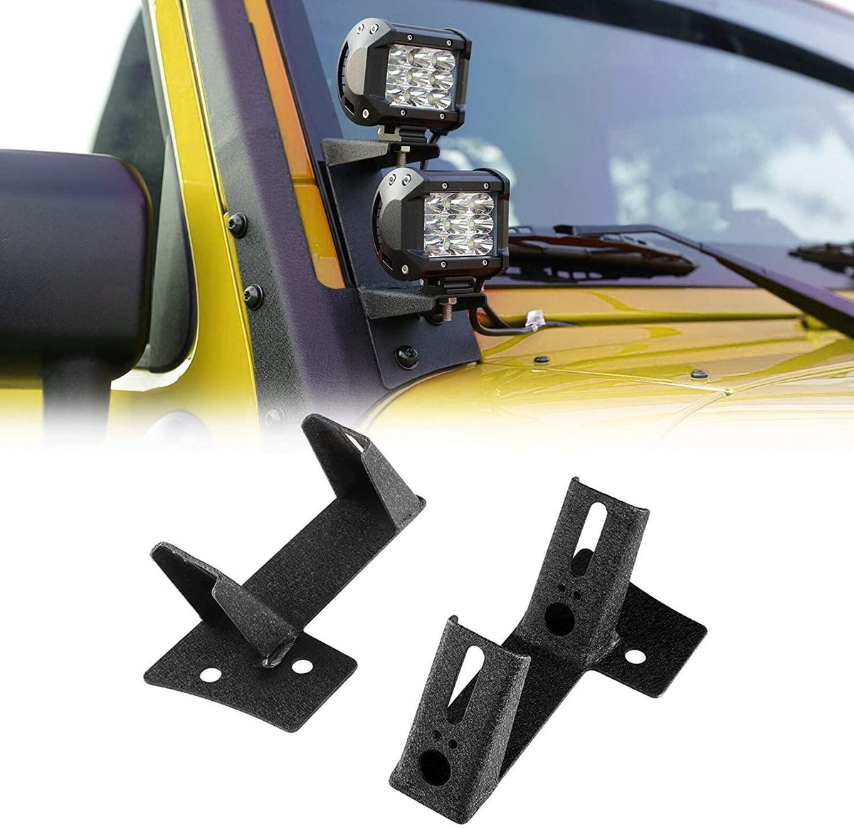 Auxbeam 2pcs Black Dual A-Pillar Light Lower for 2007-2017 Jeep Wrangler JK