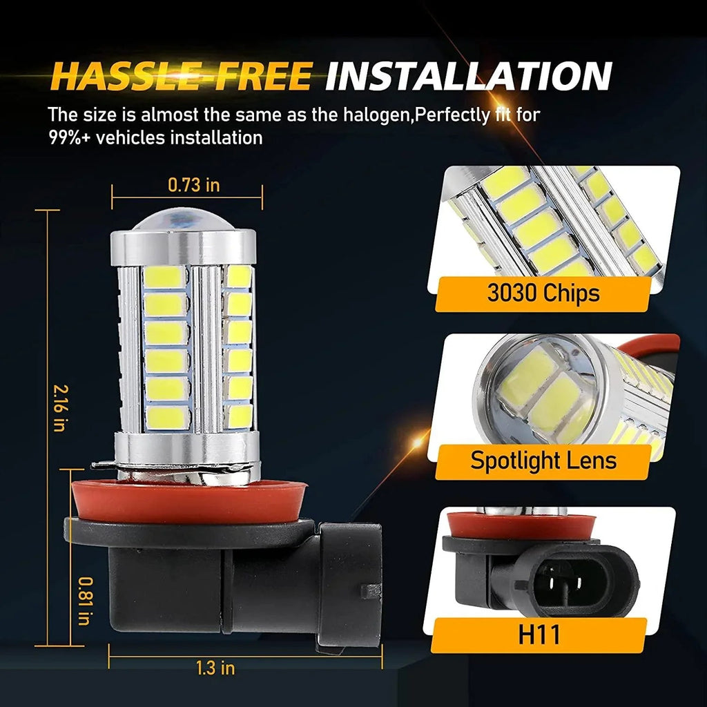 Auxbeam H11 H9 H8 H16JP LED Fog Light/DRL Bulbs 50W 6500K White 33LED Series 2