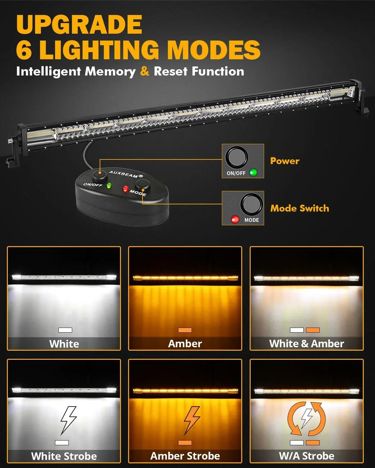 Auxbeam 50 Inch 6 Modes White&Amber Straight Off Road Led Light Bar