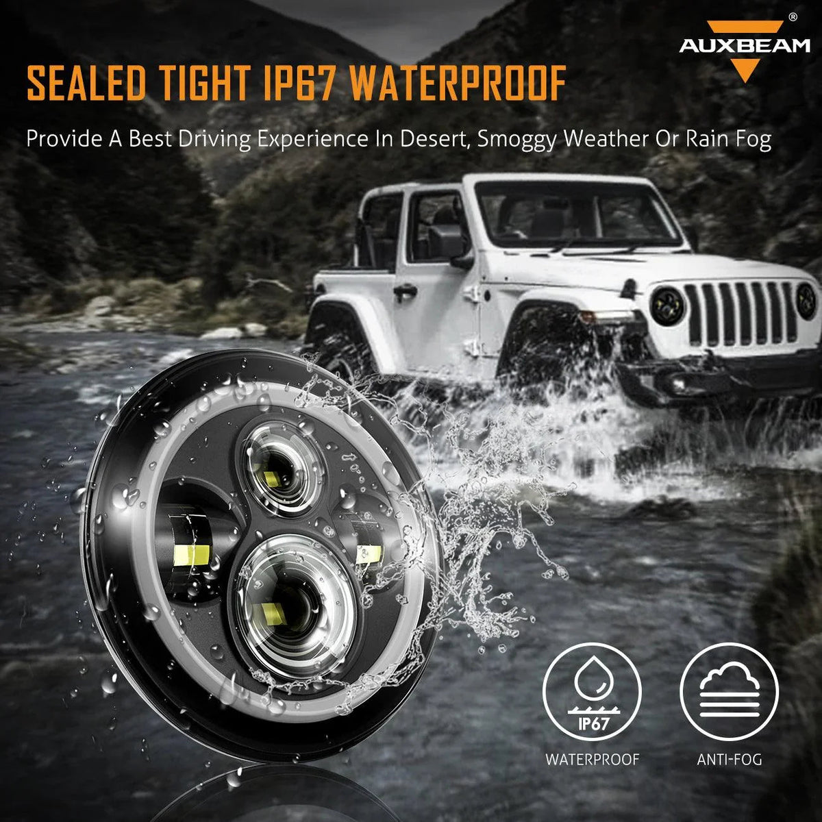 Auxbeam 7'' LED Headlight Replacement for Jeep Wrangler JK