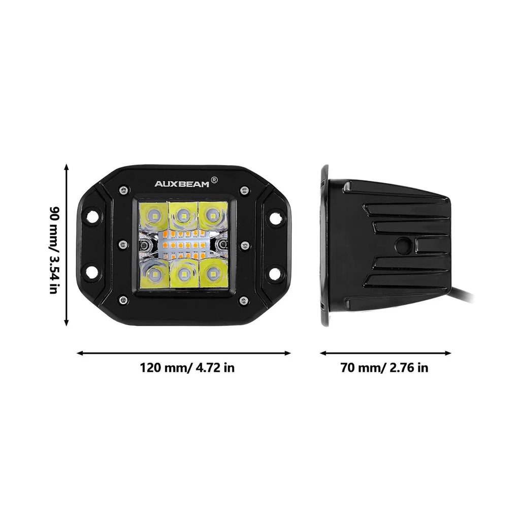 3 inch 72W 6 Modes White&Amber LED Working Light for SUV ATV UTV Trucks Pickup Boat