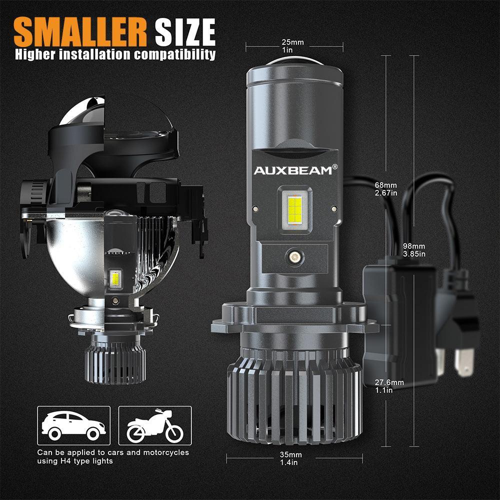 Auxbeam H4/HS1 LED Headlight Bulbs Mini Bi-LED Projector Lens High Low Dual Beam