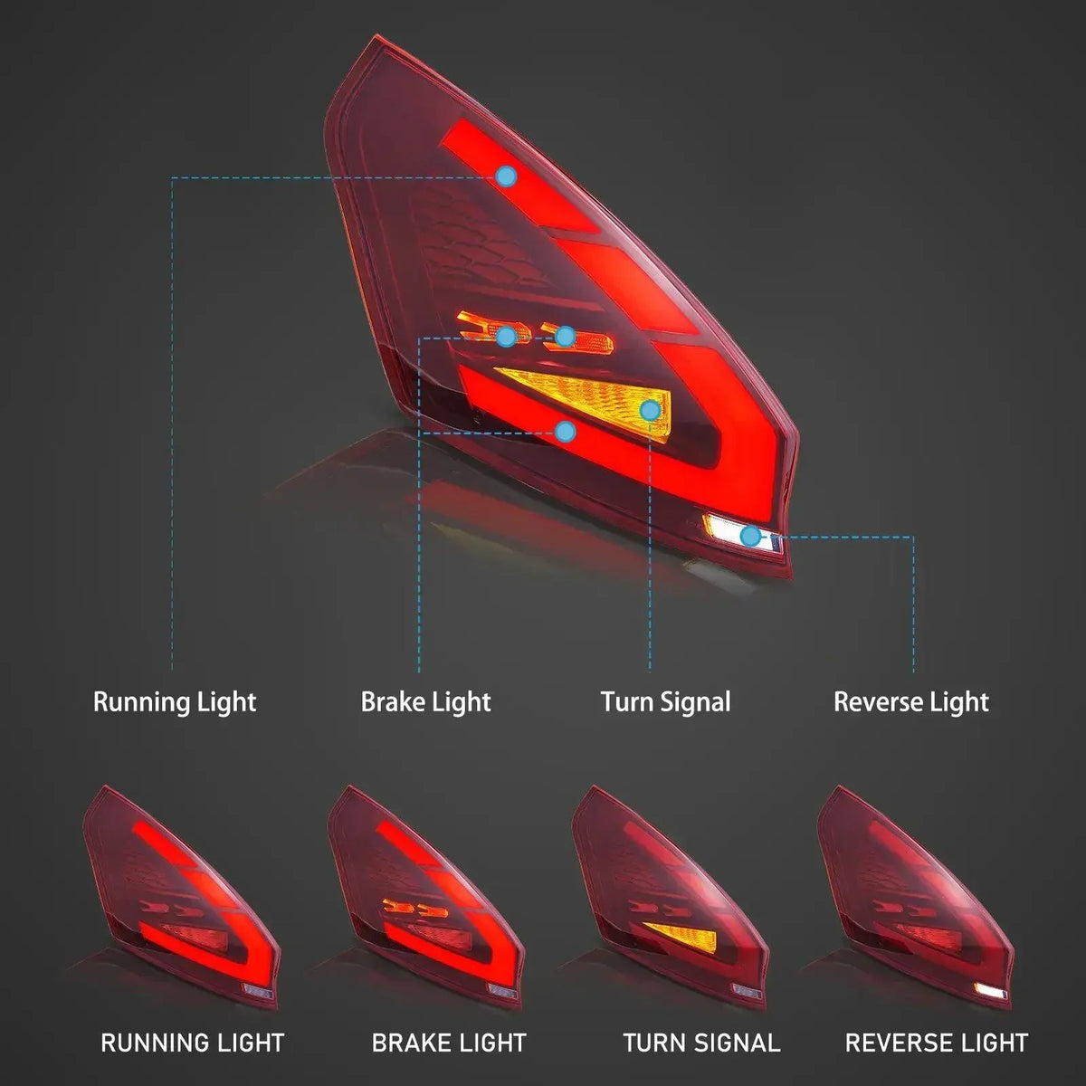 Vland LED Tail Light Assembly for 2009-2017 Ford Fiesta Hatchback