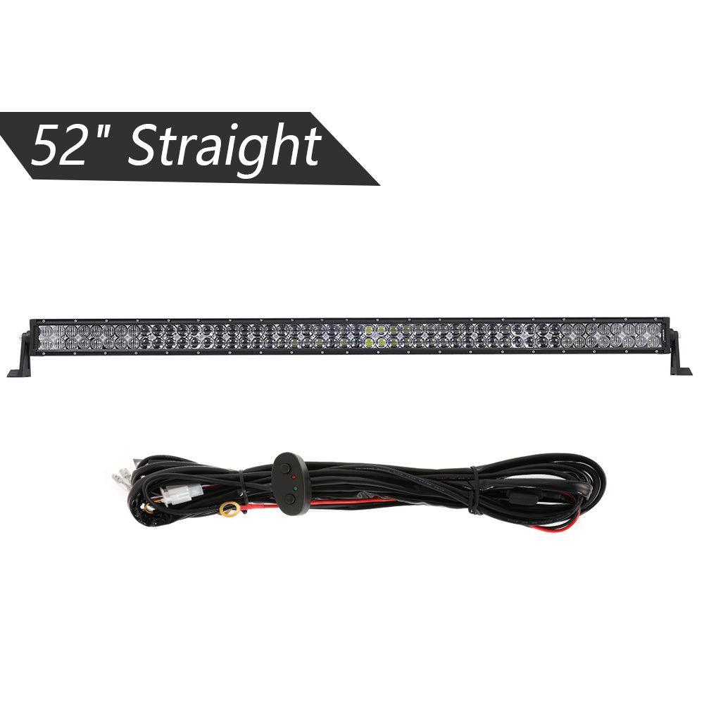 Auxbeam 52" Straight LED Light Bar & 4" LED PODS for Jeep Wrangler JK 2007~2017