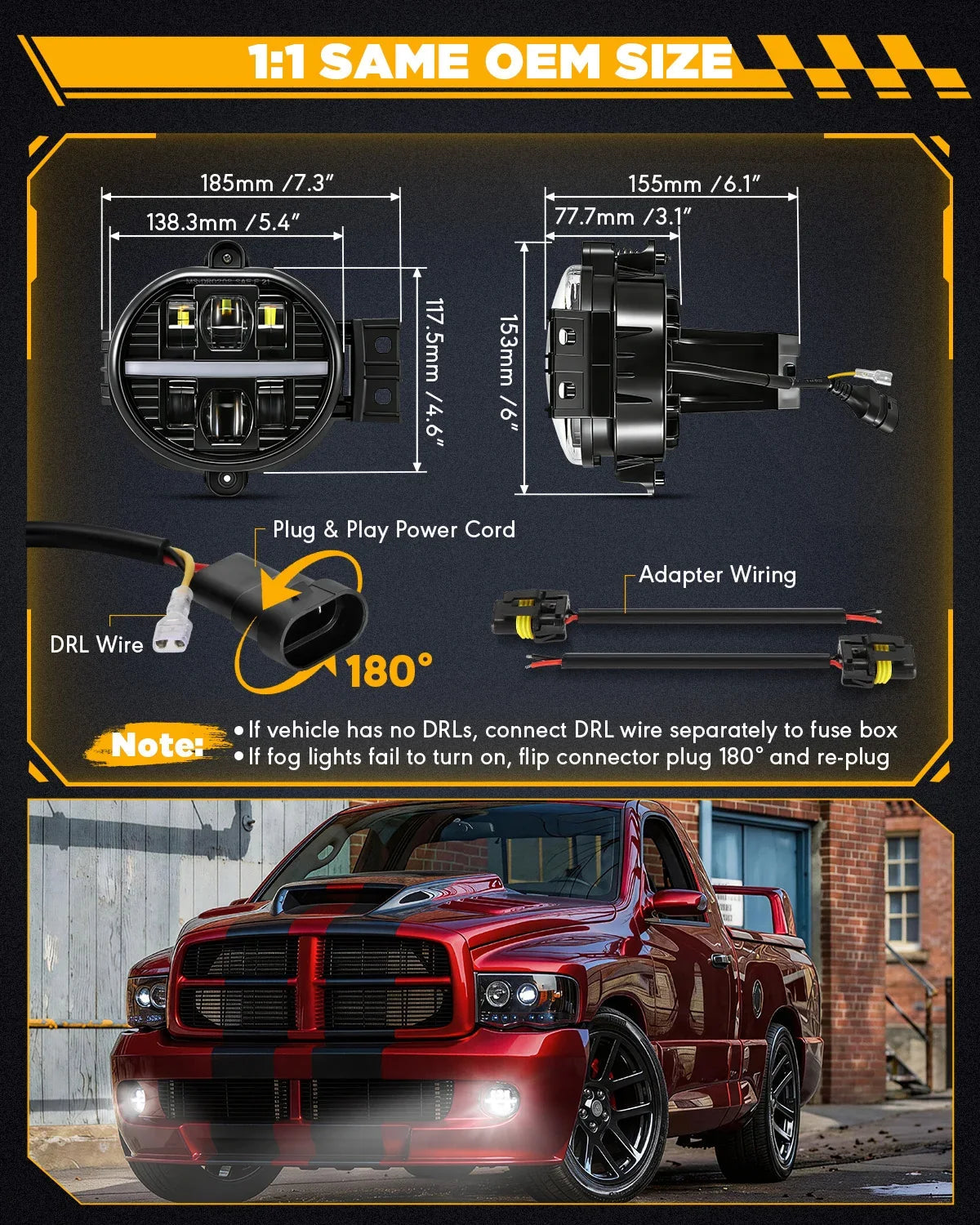 Auxbeam Upgrade 72W LED Fog Lights for Dodge Ram 1500 2002-2008 /Dodge Ram 2500