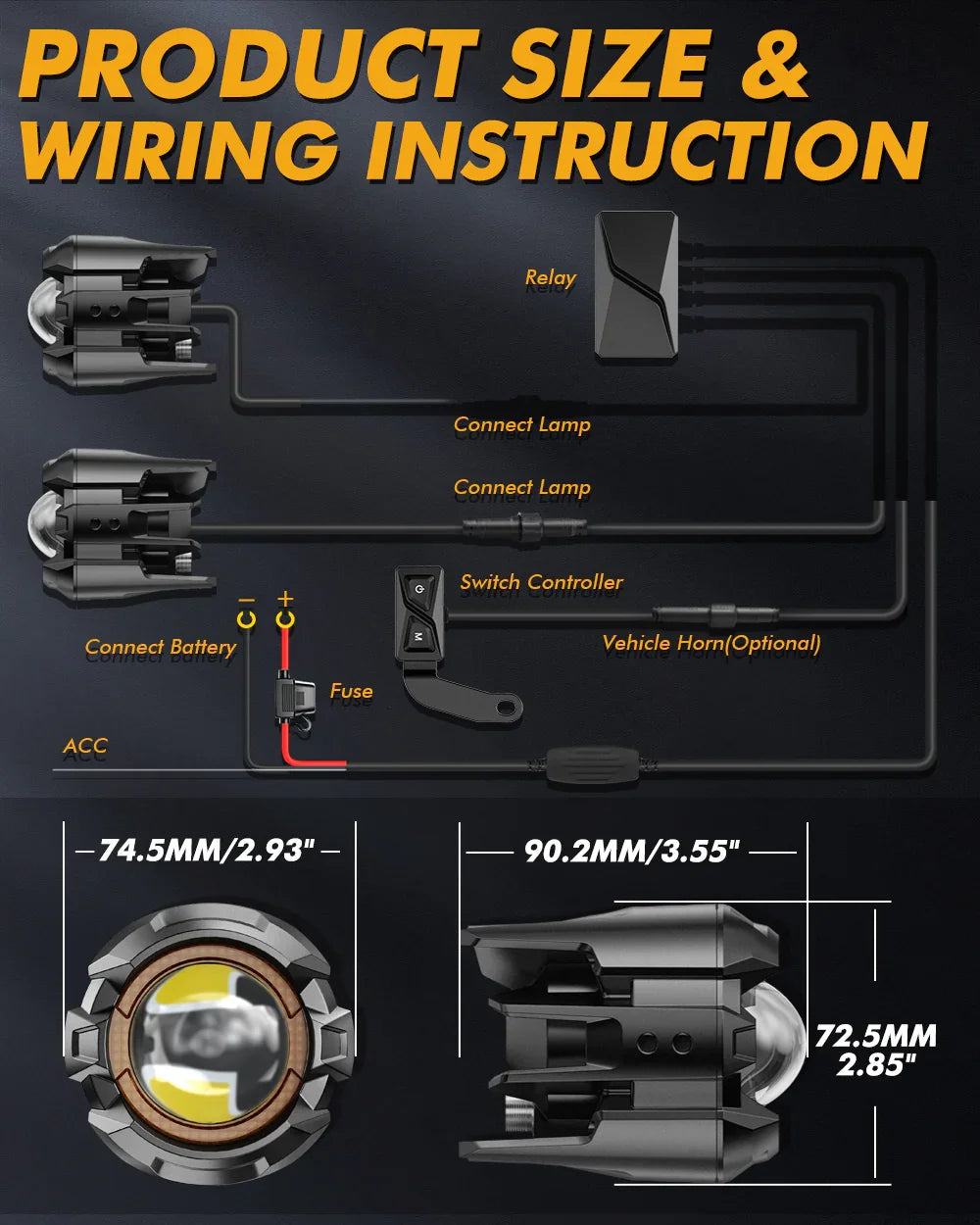 Auxbeam Motorcycle LED Spotlight Light 3+5 for 1999 Harley Road King Classic