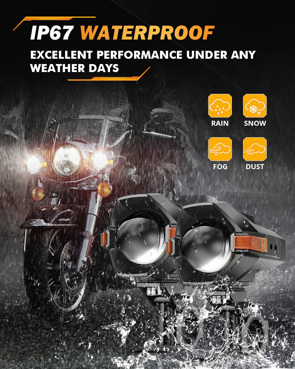 Auxbeam 3 Inch Motorcycle LED Spotlight Bi-LED Projector Lens Headlight 120W