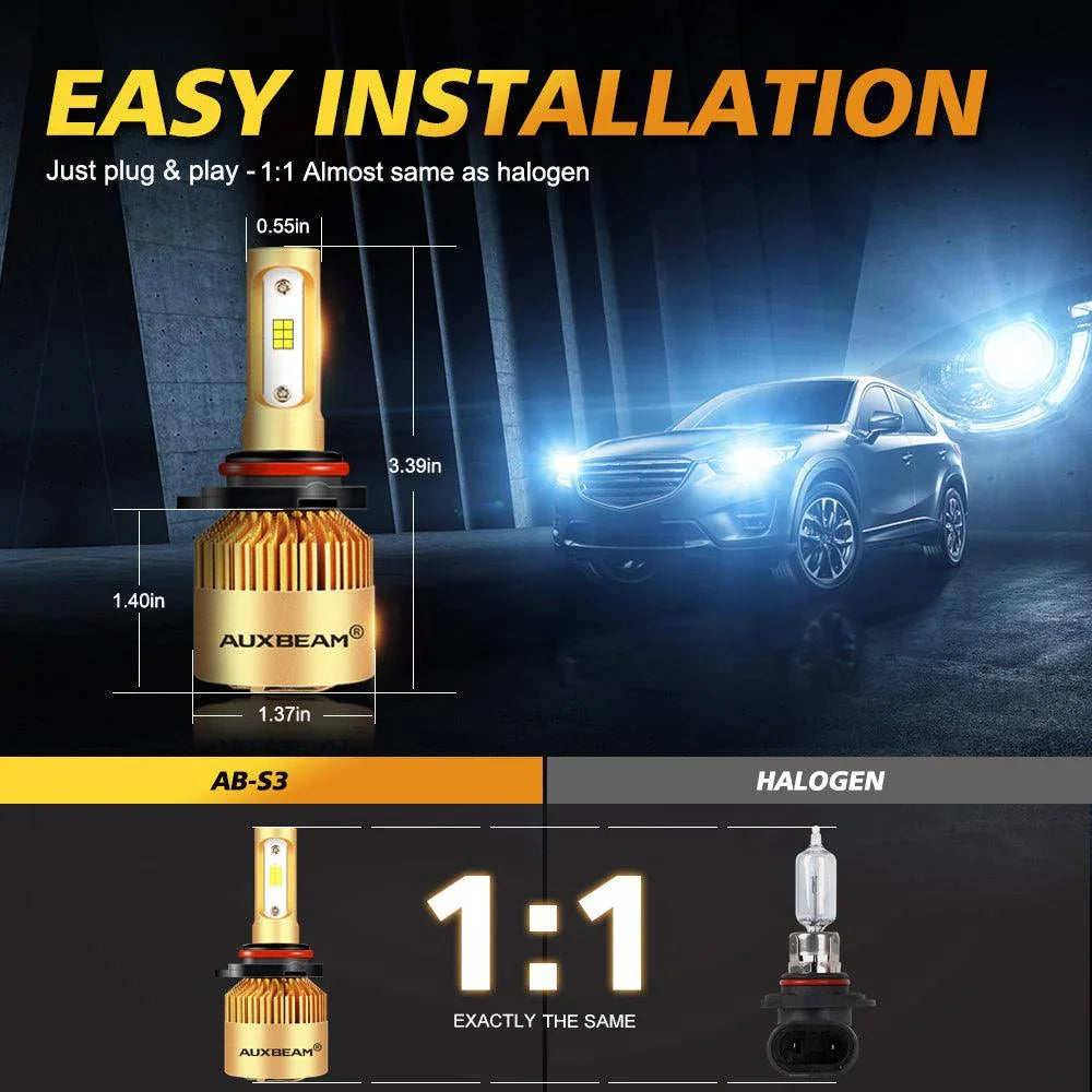 Auxbeam Fan Cooling S3 Series 72W LED Headlight Bulbs 6500K Cool White