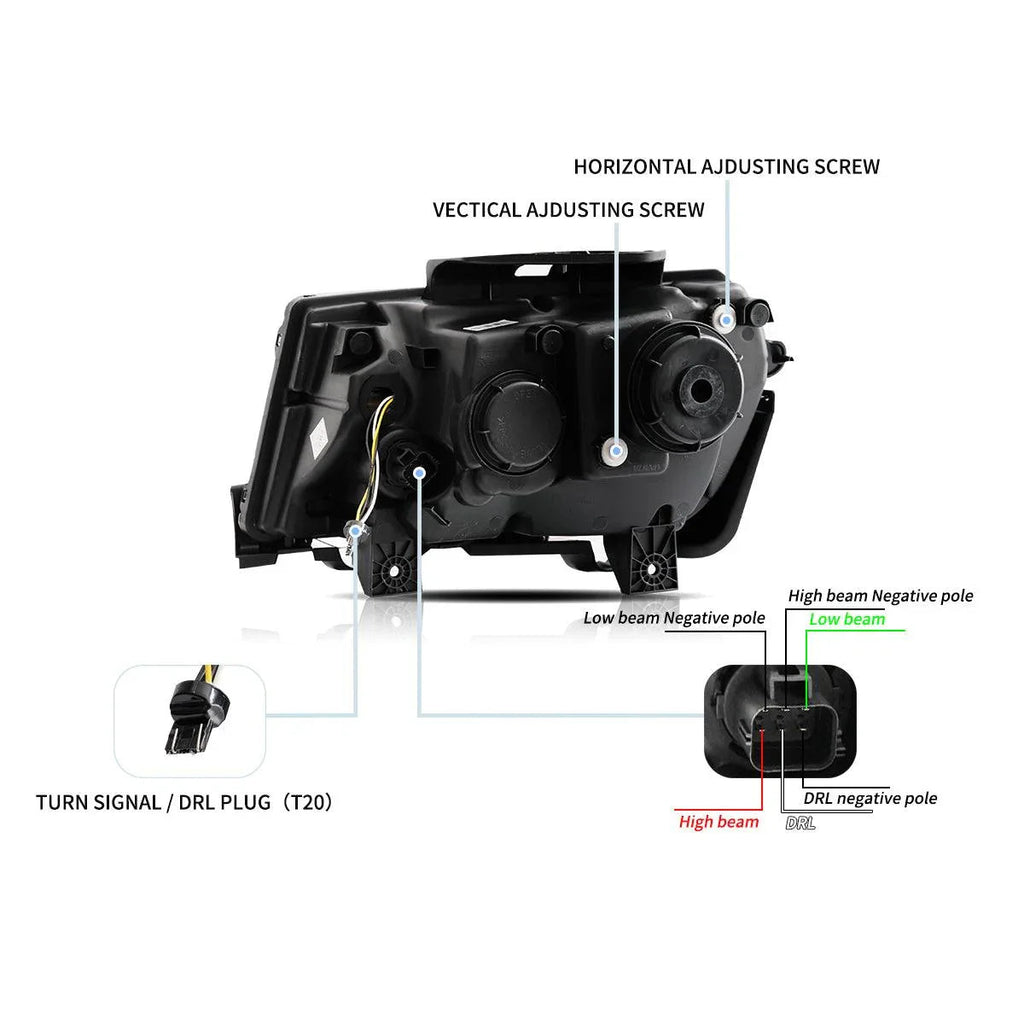 Vland LED Headlight Assembly Dual Beam Projector for 2014-2015 Chevrolet Camaro
