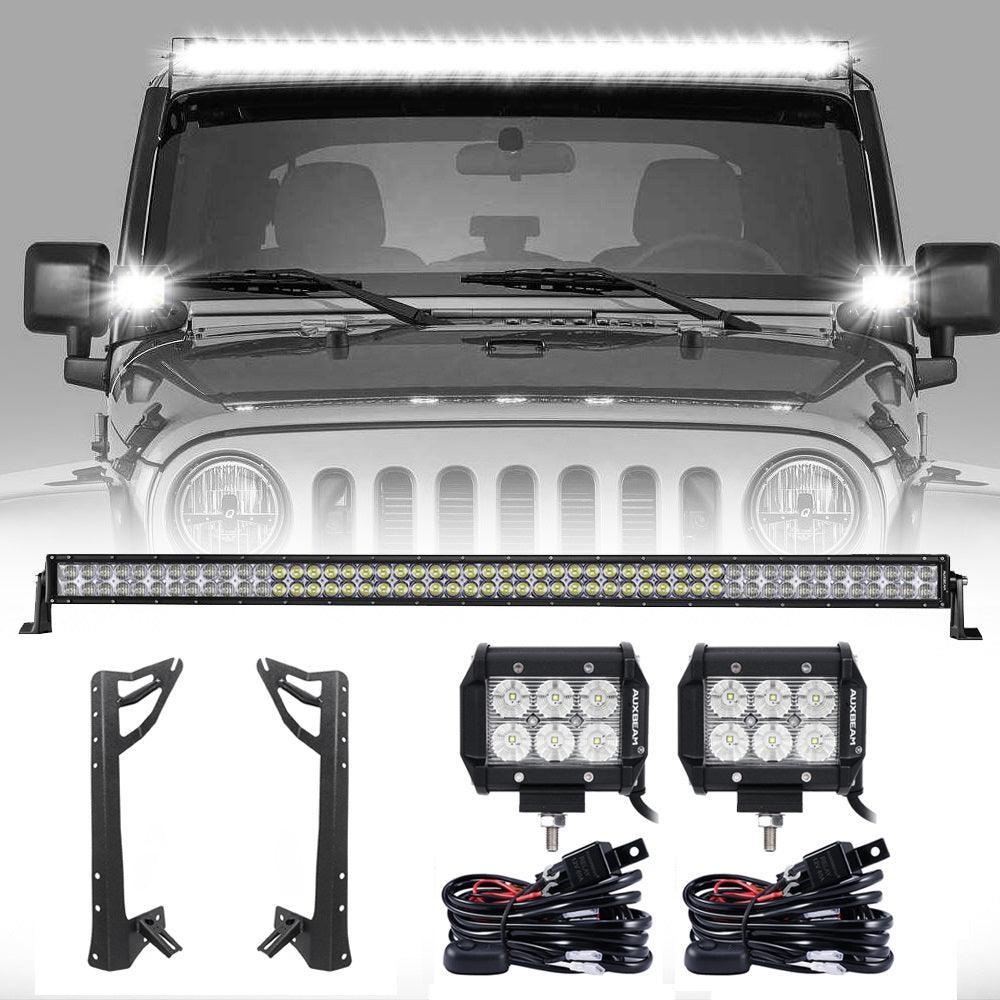 Auxbeam 52" Straight LED Light Bar & 4" LED PODS for Jeep Wrangler JK 2007~2017