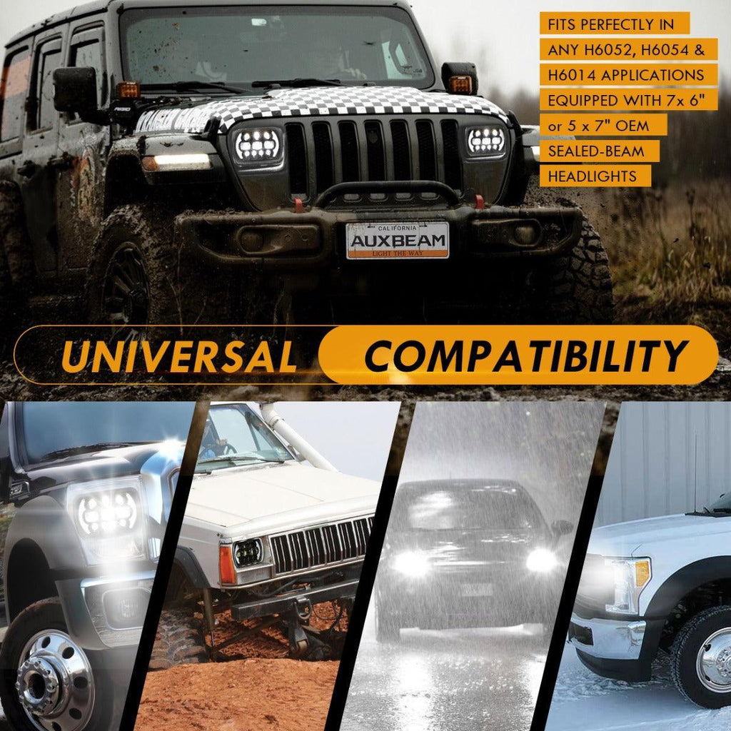 Auxbeam 130W 7x6 LED Headlight for Jeep Wrangler YJ XJ MJ/ Ford/ Savana/ Trucks