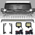 Auxbeam 52" Straight LED Light Bar & 4" LED PODS for Jeep Wrangler JK 2007~2017