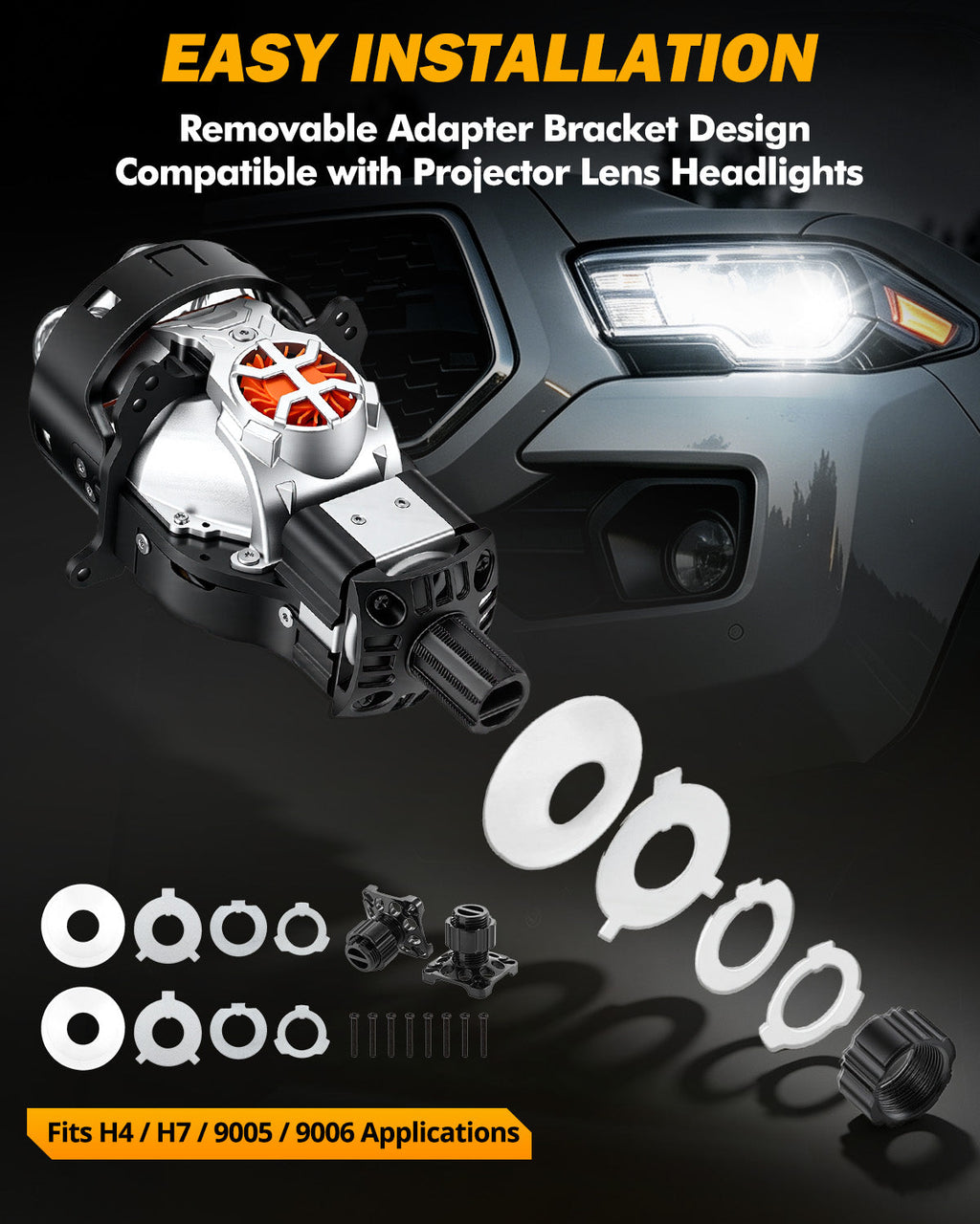 Auxbeam 3 Inch 148W Dual Fan Cooling Bi-LED Projector Headlight 6500K Triple