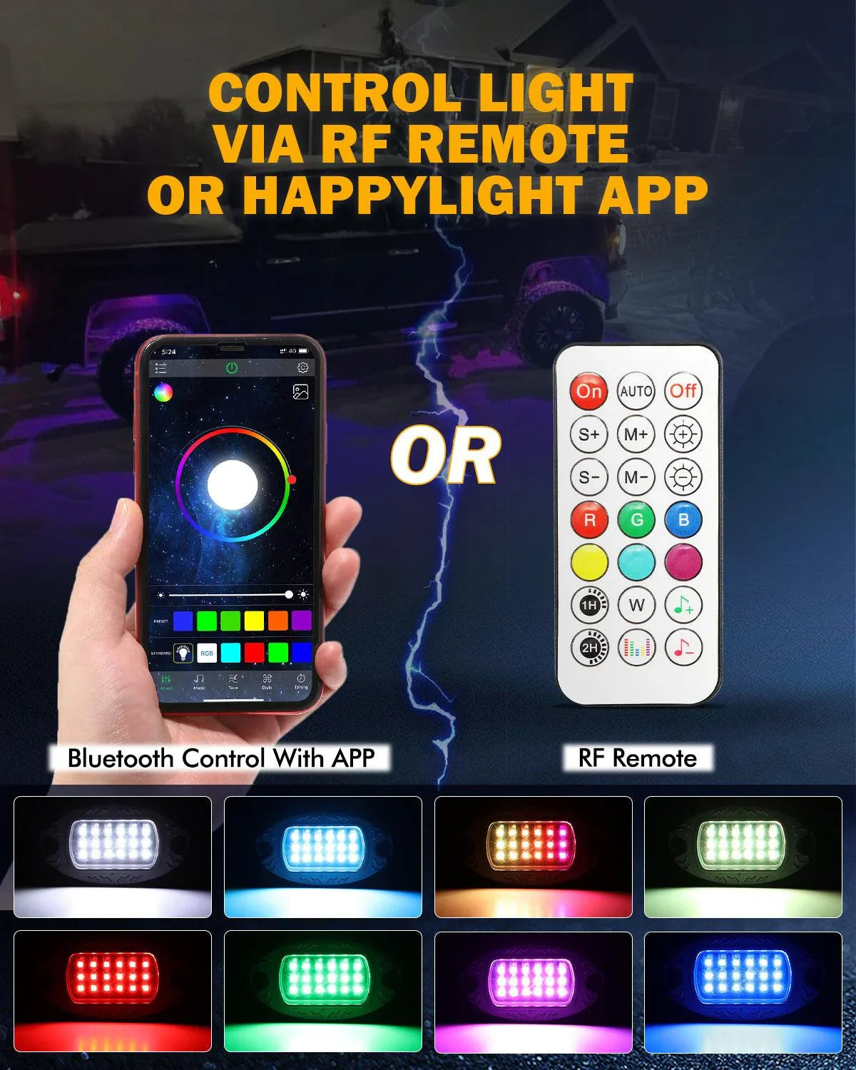 Auxbeam RGB LED Rock Lights Kit with Bluetooth APP & Wireless Remote Control