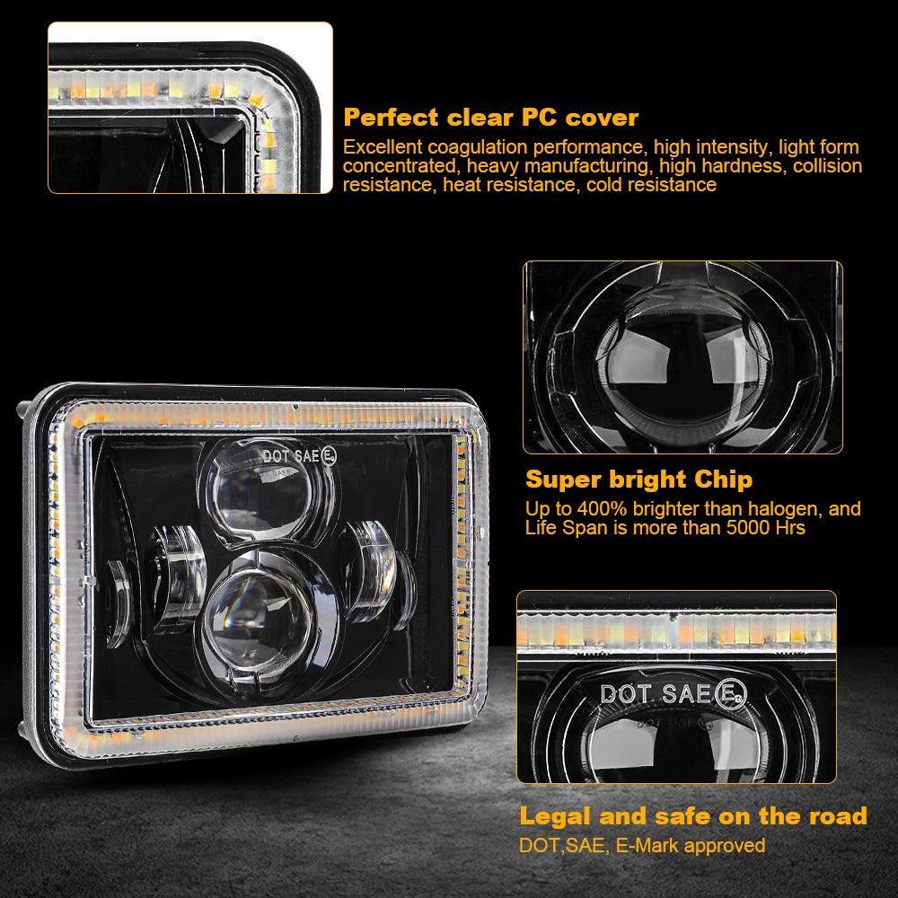 Auxbeam 4x6" Sealed Beam LED Headlight with Hi-Lo Beam & DRL Amber Turn Signal