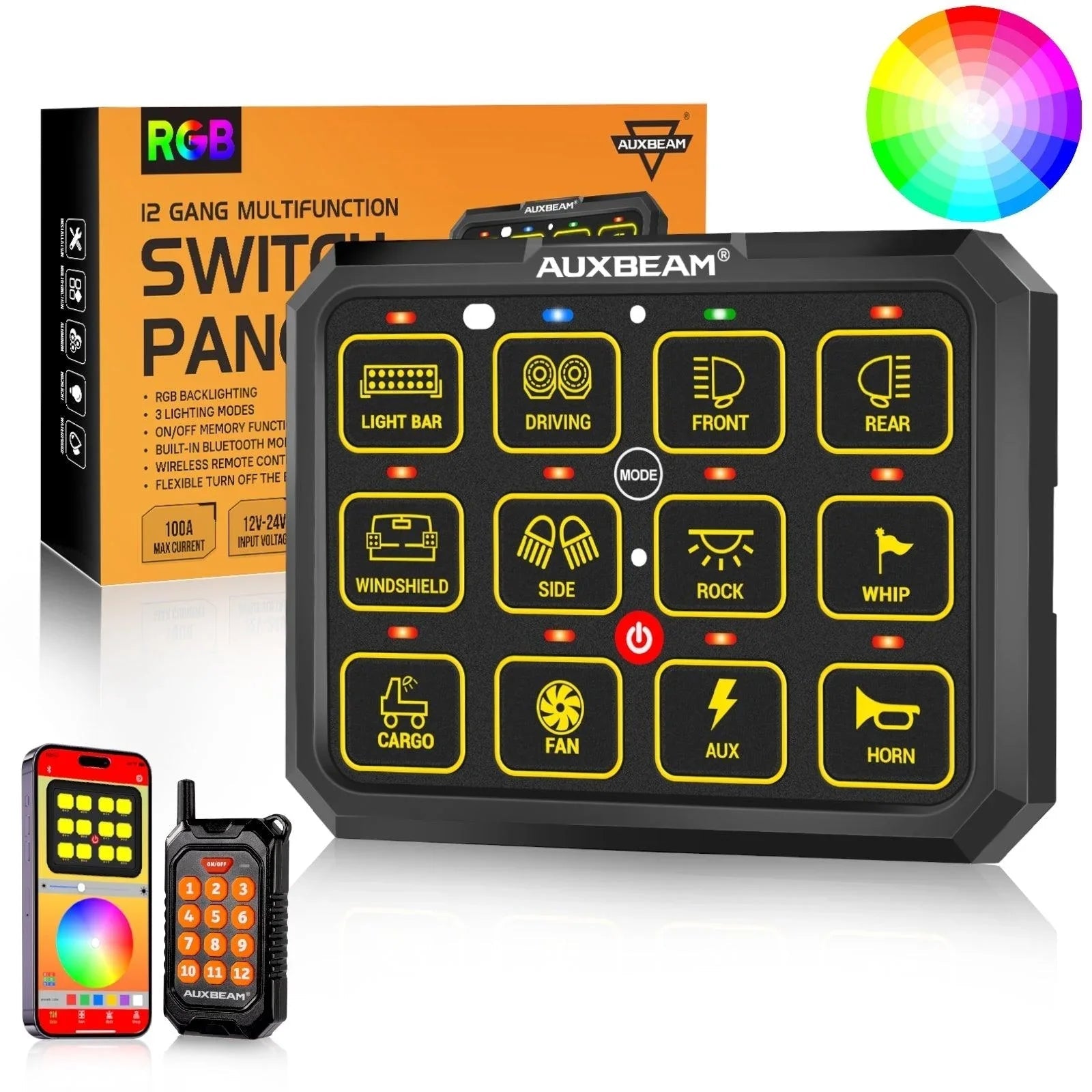 AC Series 12 Gang (AC-1200) RGB Switch Panel with APP&Remote Control, Toggle/ Momentary/ Pulsed Mode Supported(One-Sided Outlet)
