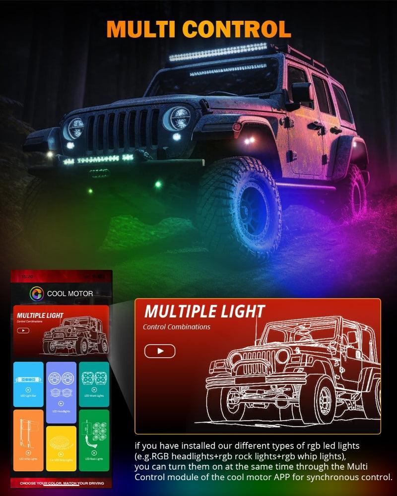 Auxbeam Vibrant Series RGB LED Rock Lights Kit Multicolor Neon Underglow Lights