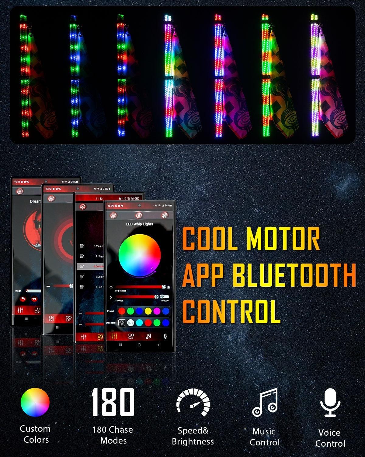 Auxbeam 2.8FT LED RGB Whip Lights with Turn Signal & Brake Light