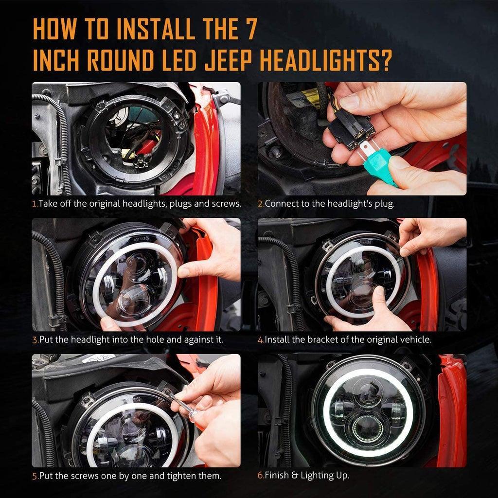 Auxbeam 7 Inch LED Headlight Replacement for Jeep Wrangler JK TJ LJ