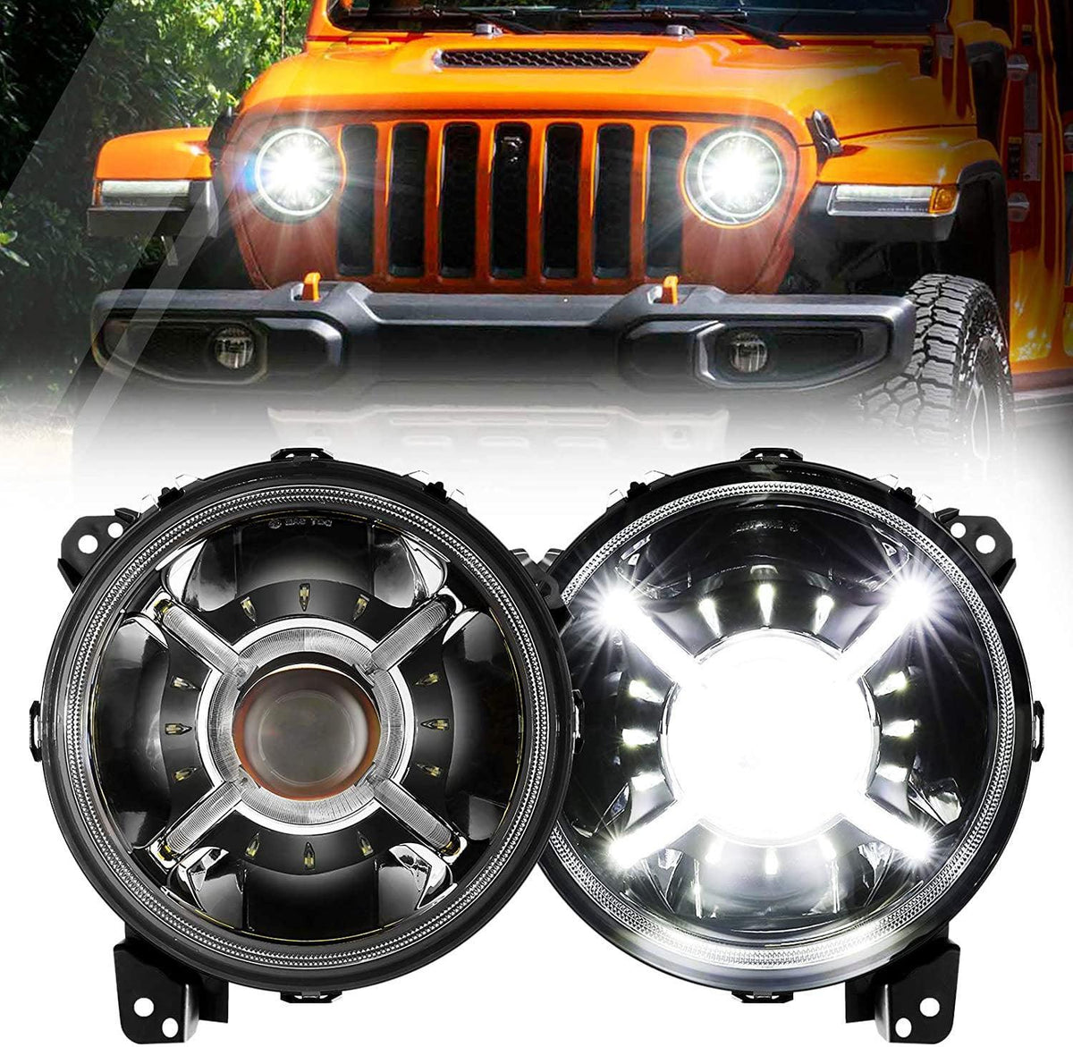 Auxbeam 9'' Round 100W LED light for 2018-2022 Jeep Wrangler JL, 2019-2022
