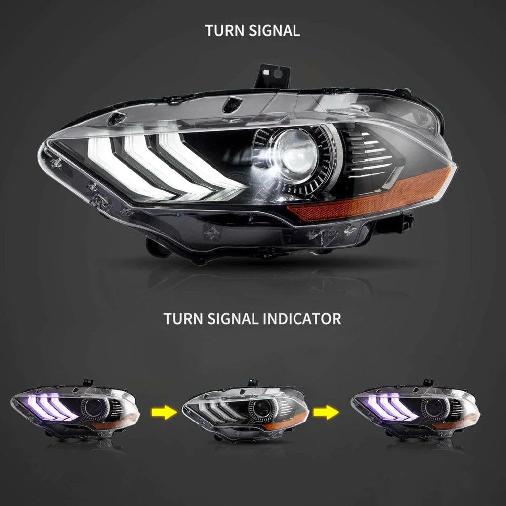 Vland LED Headlight Assembly RGB Dual Beam Projector for 2018-up Ford Mustang