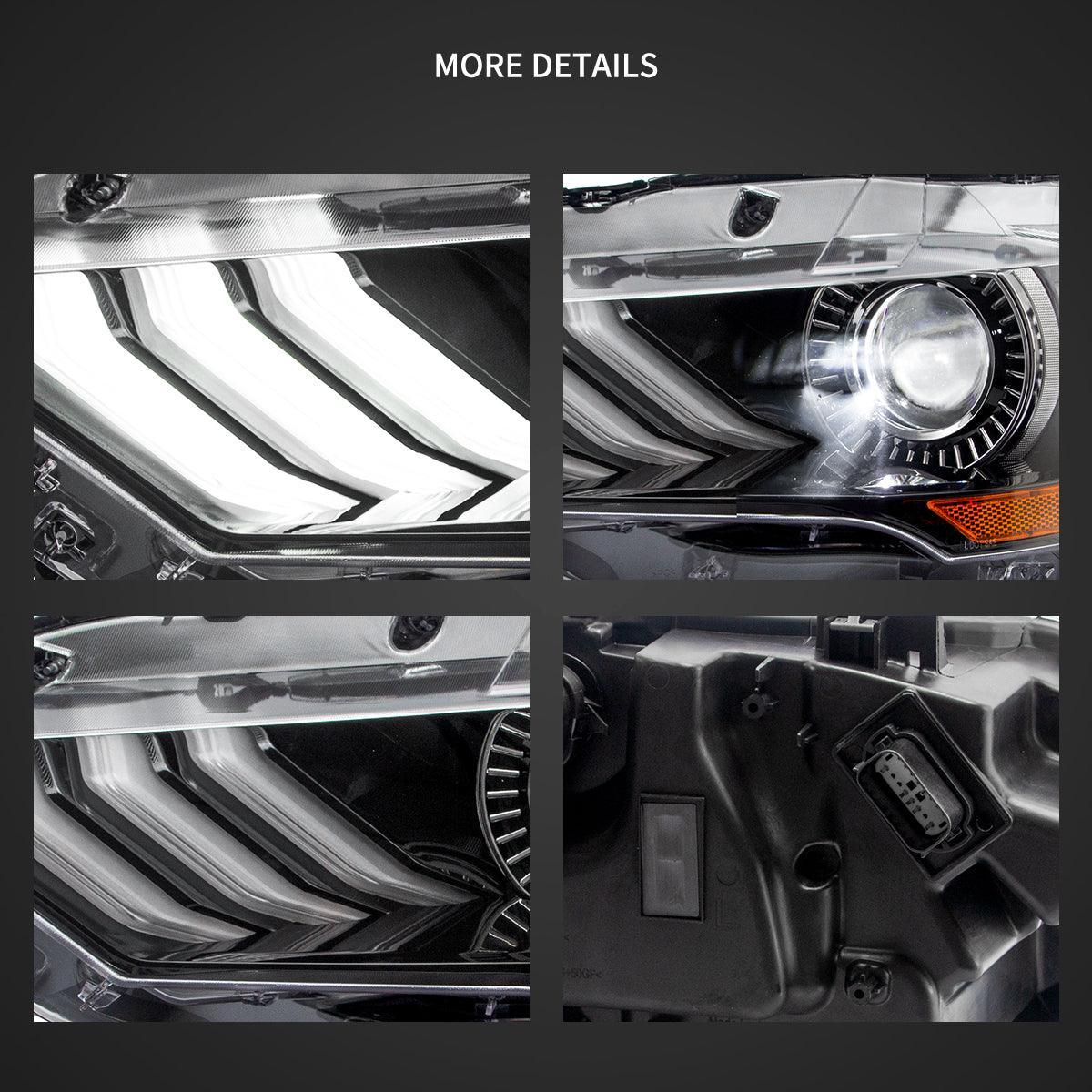 Vland LED Headlight Assembly Dual for 2018-2024 Ford Mustang 6th Gen Facelifted