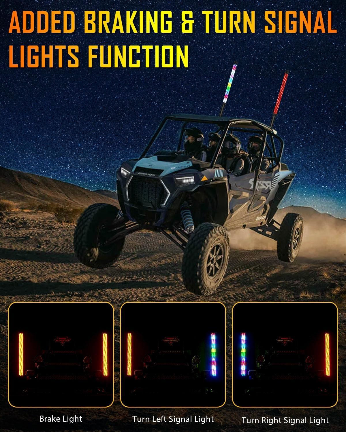 Auxbeam 2.2FT LED RGB Whip Lights with Turn Signal & Brake Light
