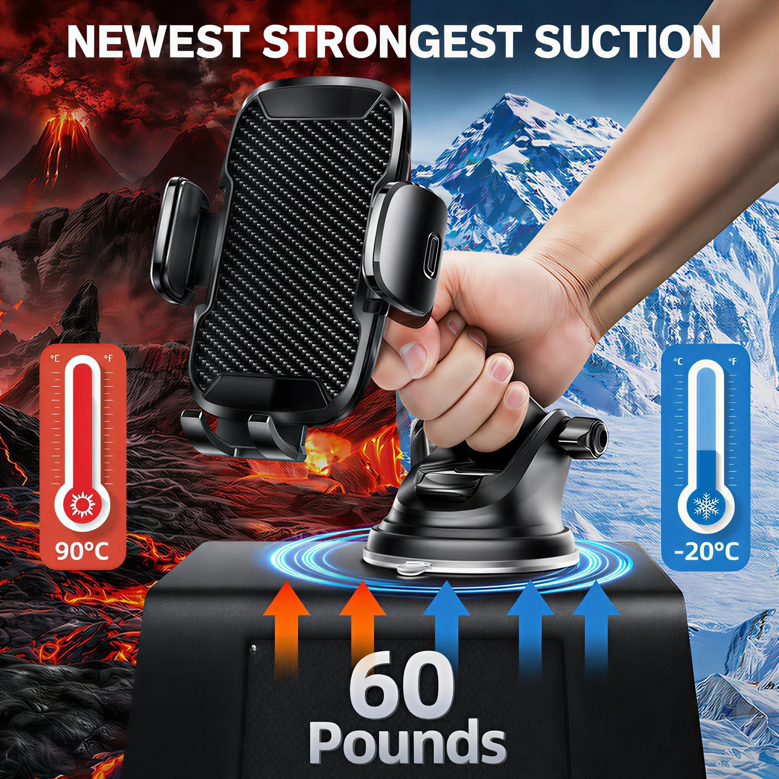 YOOVEE 3-in-1 Universal Car Phone Holder - Heavy-Duty Dash, Windshield & Vent Mount