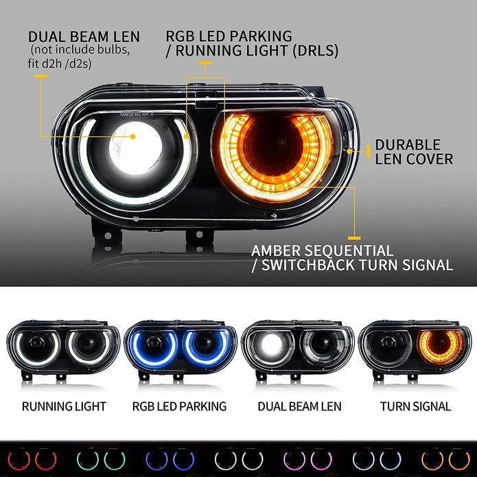 Vland LED Headlight Assembly for 2008-2014 Dodge Challenger 3rd Gen Pre-Facelift