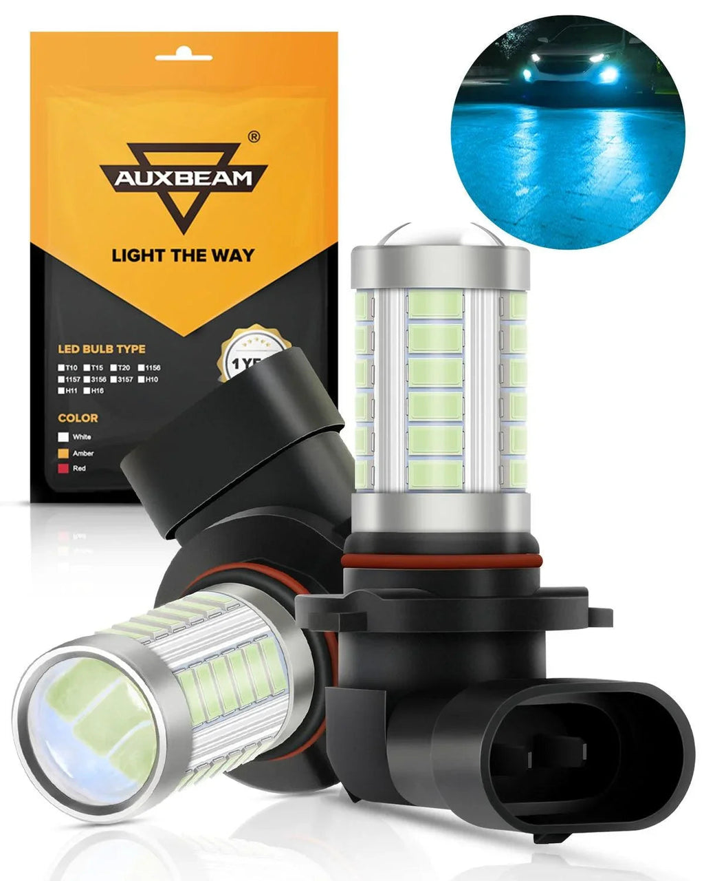 Auxbeam 9006/HB4 LED Fog Light/DRL Bulbs 50W Ice Blue 33LED Series 2 Bulbs
