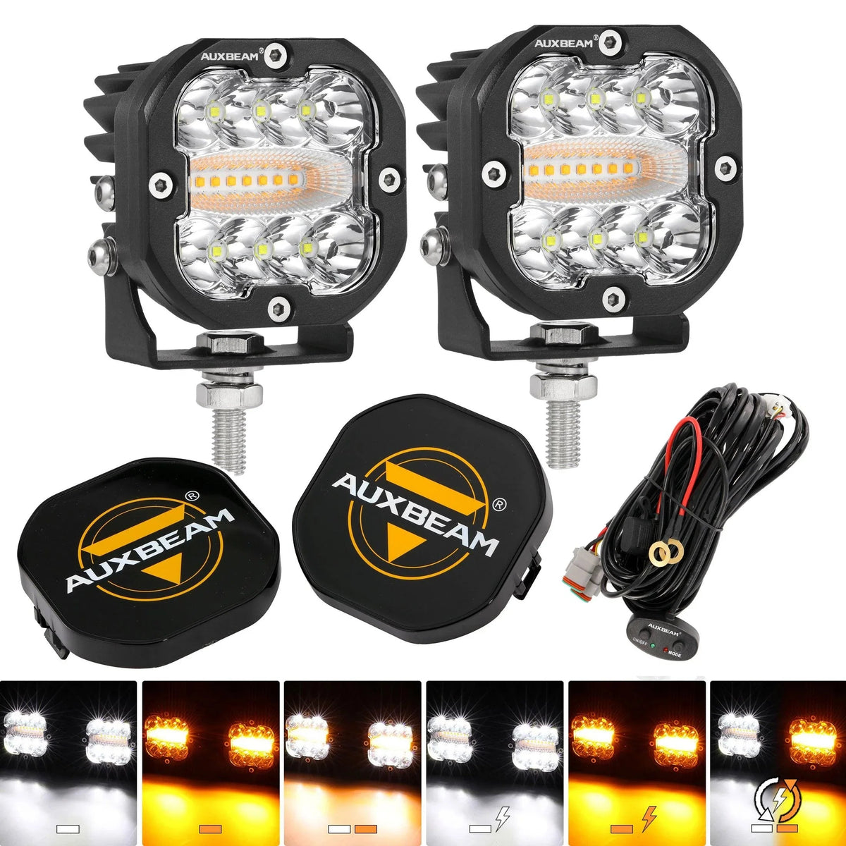Auxbeam XP-ULTRA Series 3 INCH 96W LED PODS WHITE AMBER FLASHING LED DRIVING