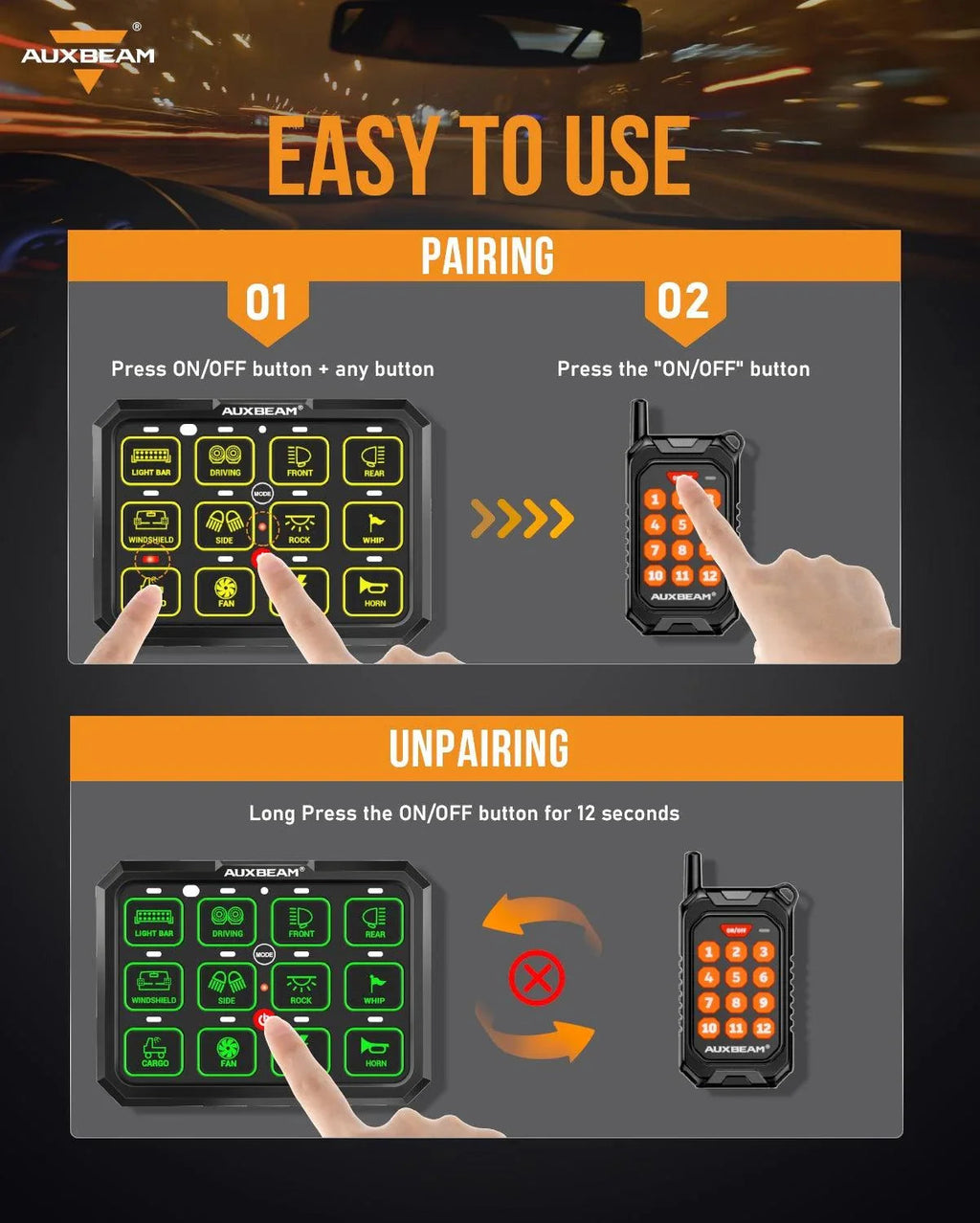 AC Series 12 Gang (AC-1200) RGB Switch Panel with APP&Remote Control, Toggle/ Momentary/ Pulsed Mode Supported(One-Sided Outlet)