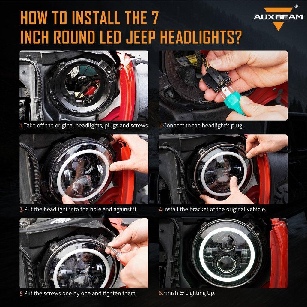 Auxbeam 7" LED Headlight Replacement for Jeep Wrangler JK