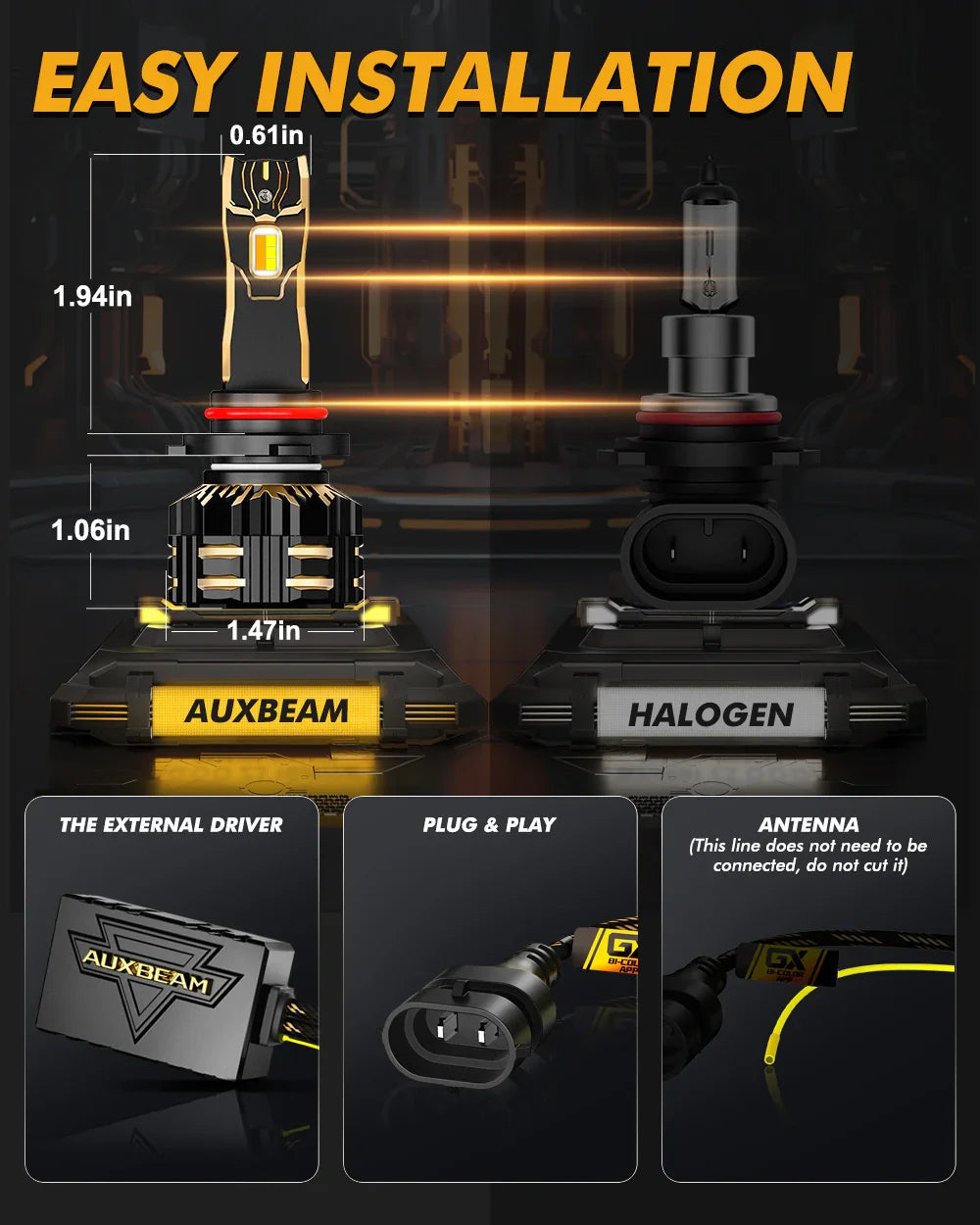 Auxbeam 9005/HB3 LED Bulb Fog Light/Low Beam Lighs 110W GX Bi-Color Smart Series