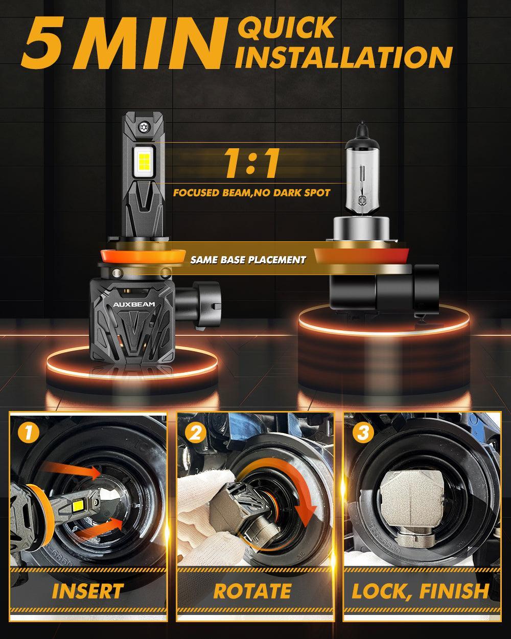 Auxbeam H11/H9/H8 LED Headlight Bulbs Q40 Series Ultra- 120W 2 Bulbs