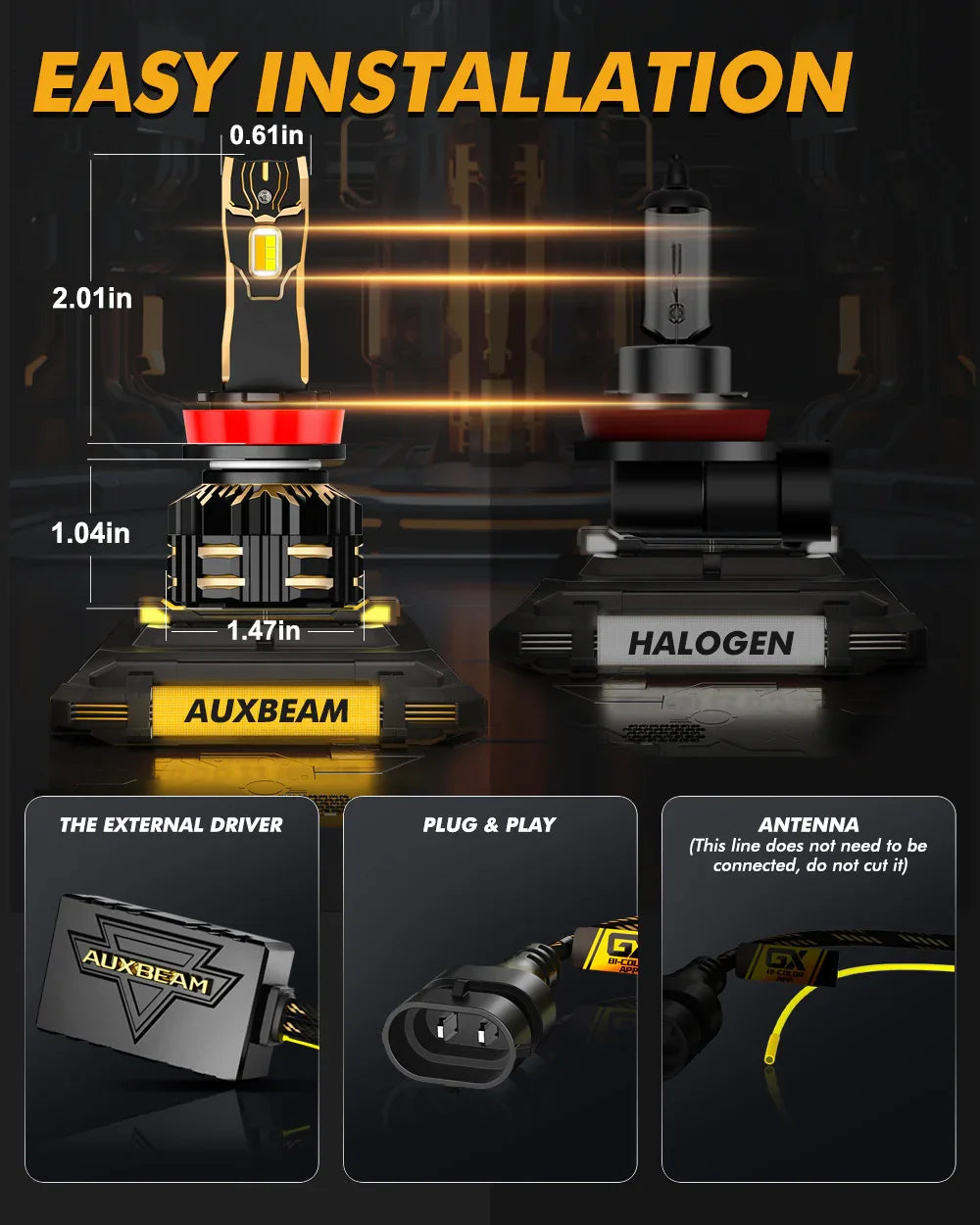 Auxbeam H11/H9/H8/H16JP LED Bulb Fog Light/Low Beam Lighs 110W GX Bi-Color Smart