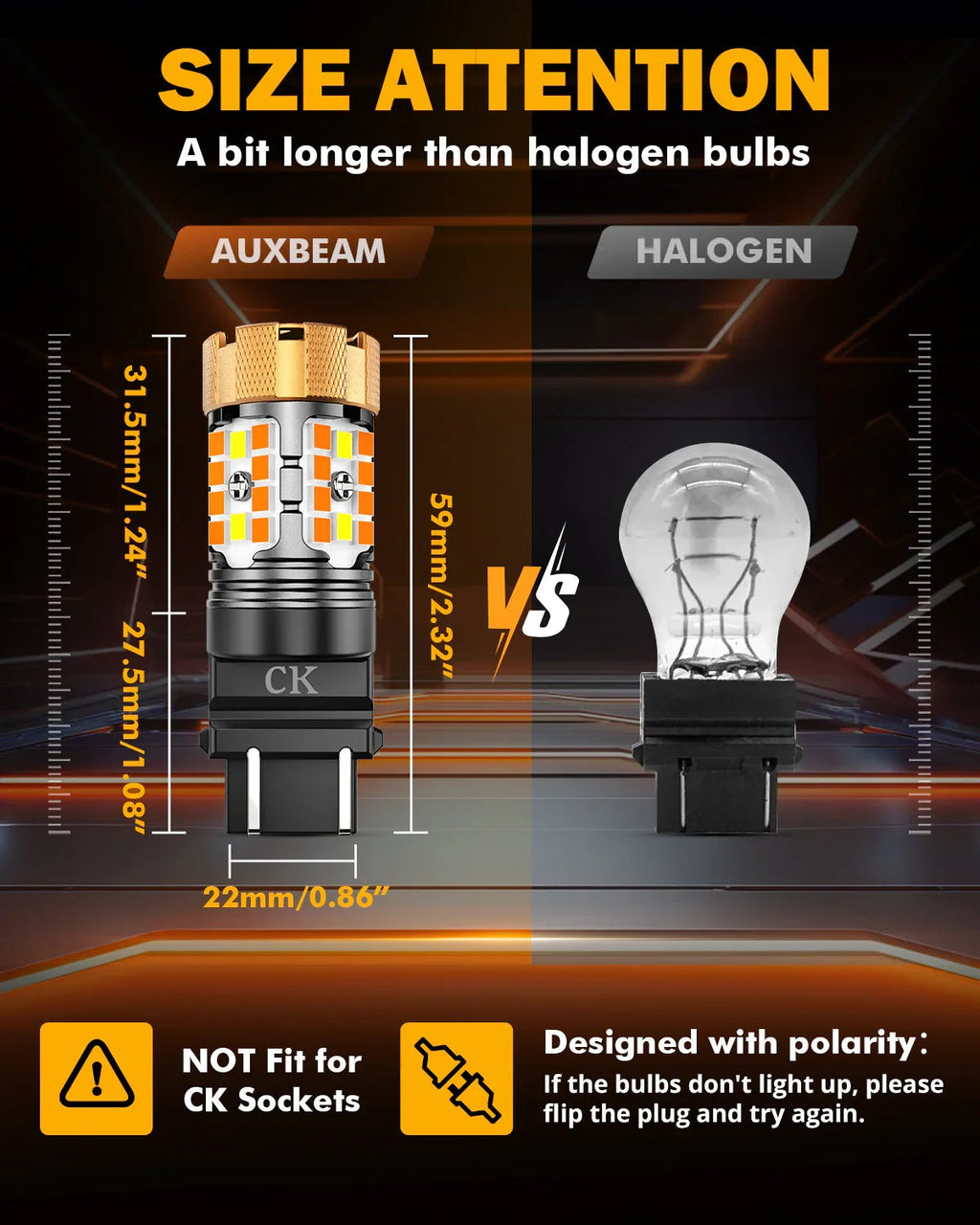 Auxbeam 3157 US-CK LED Front Turn Signal & DRL Light Bulbs 50W Dual Color