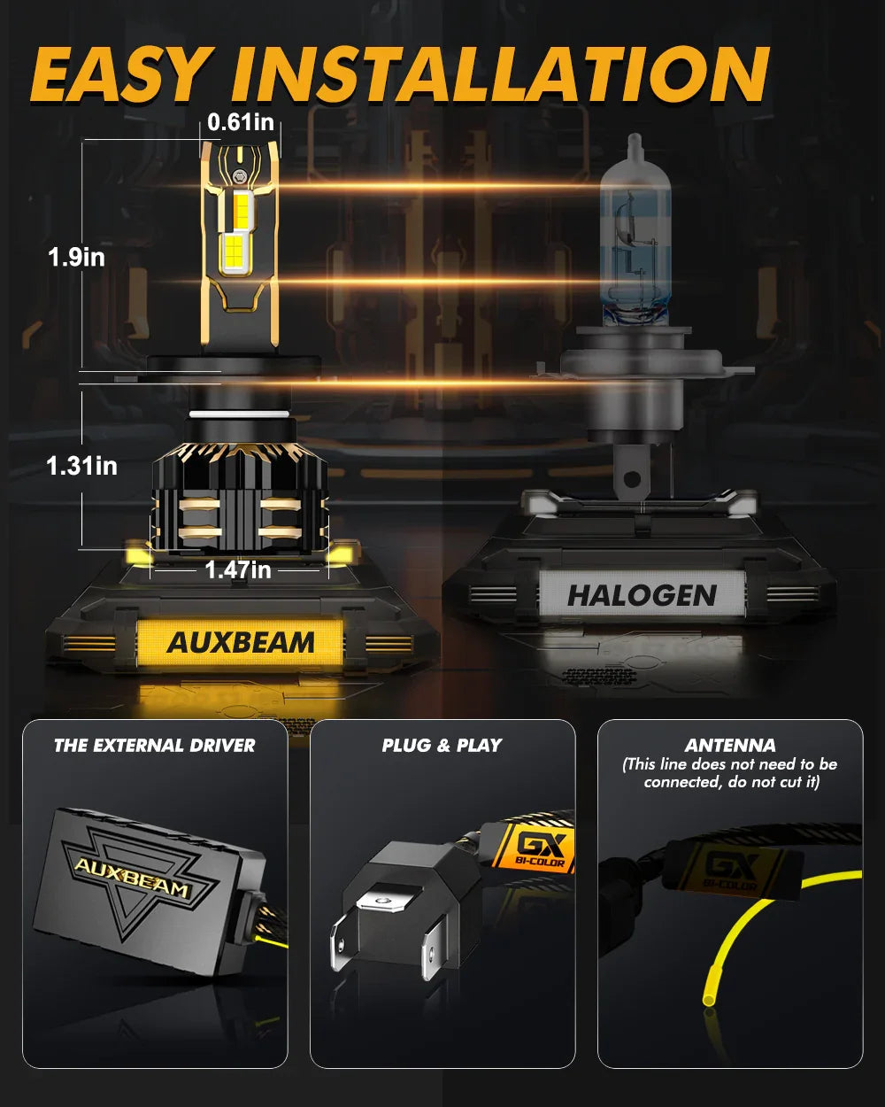Auxbeam H4 LED Headlight Bulbs 110W GX Bi-Color Smart Series